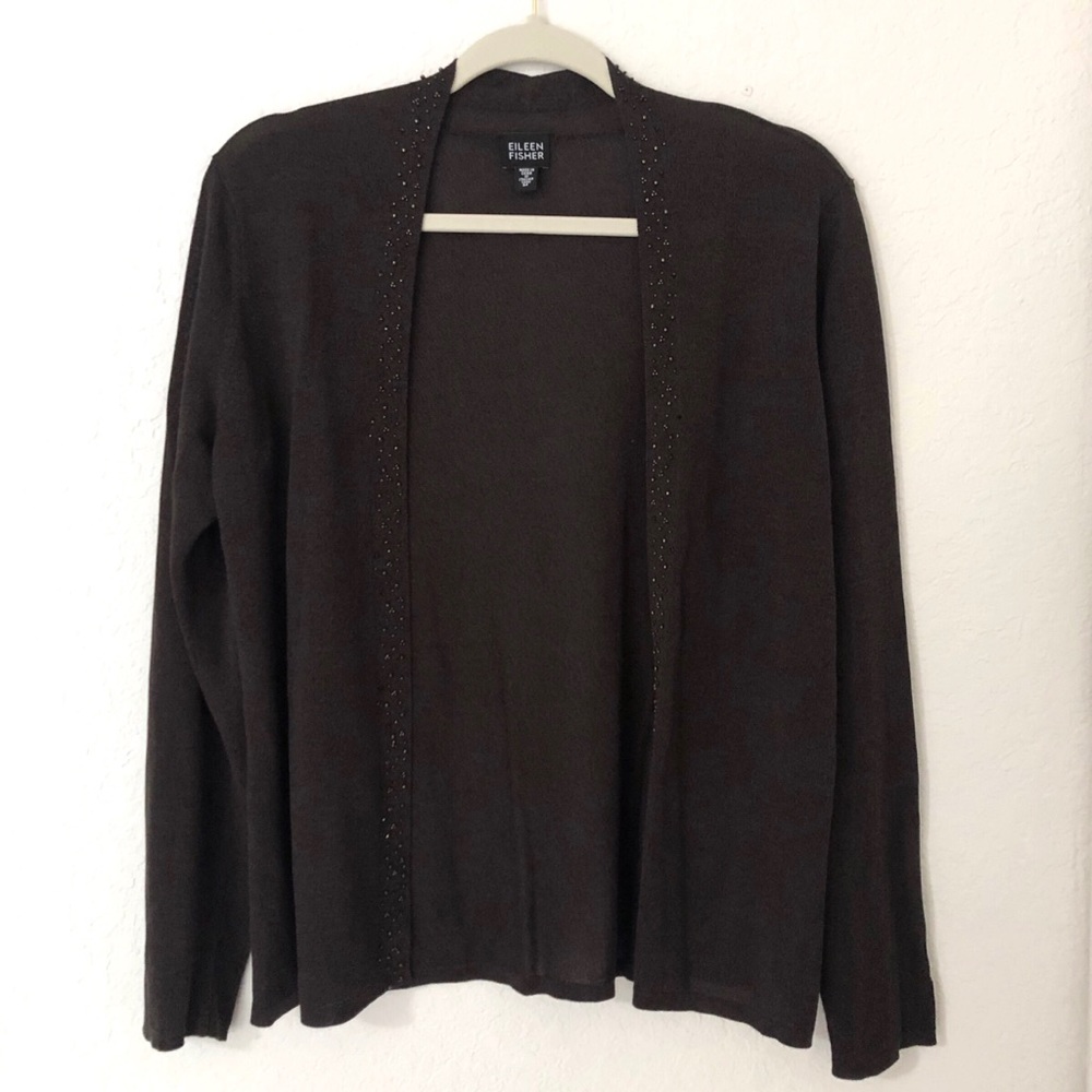 Eileen Fisher Brown Embellished Medium Cardigan